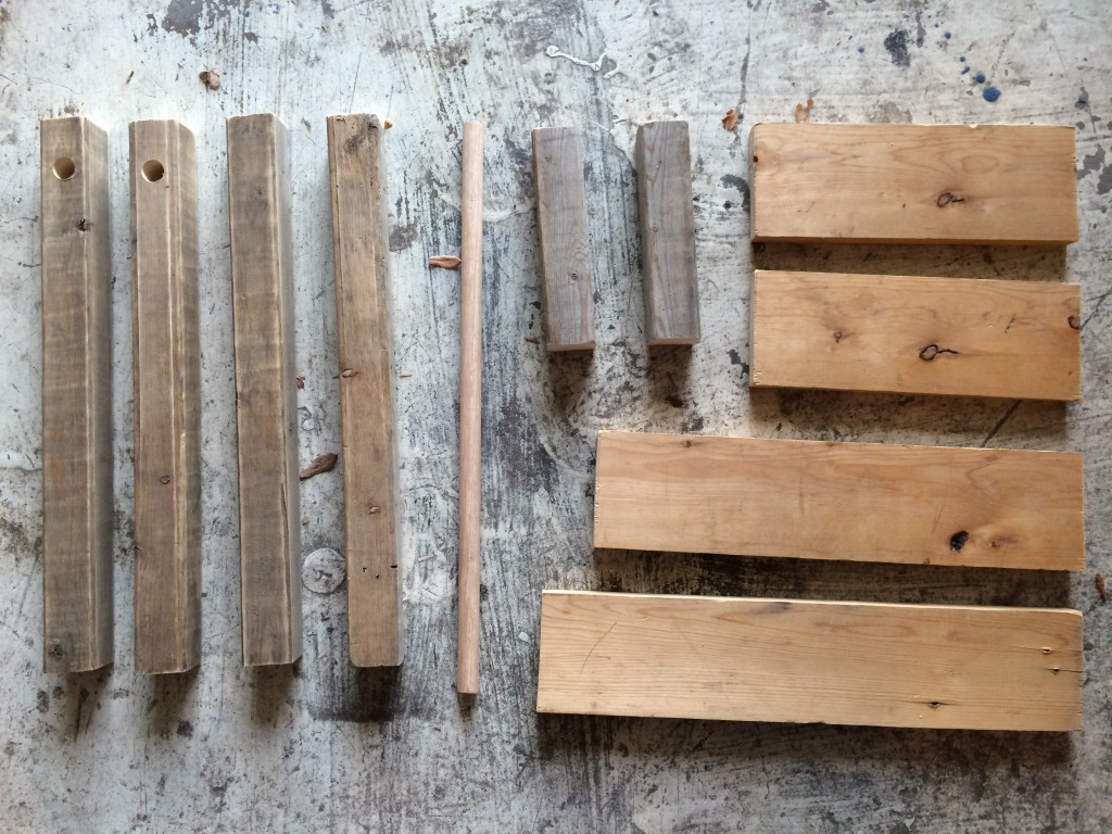 The pieces of wood we needed to cut to complete the learning tower.