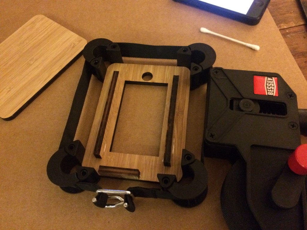 I then stuck the glued materials in a frame clamp. You can get a frame clamp like this at Home Depot.