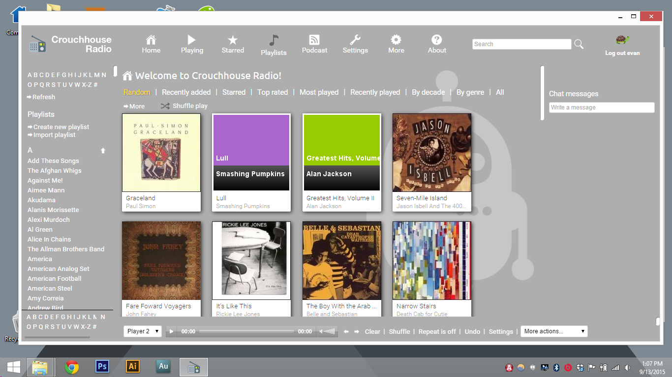 Once logged into Crouchhouse Radio, we have access to all of the music and videos shared on one of our home PCs.